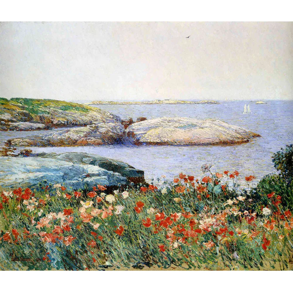 Poppies, Isles of Shoals by Childe Hassam,Hand painted famous painting reproduction,Landscape oil painting on canvas,Home decor