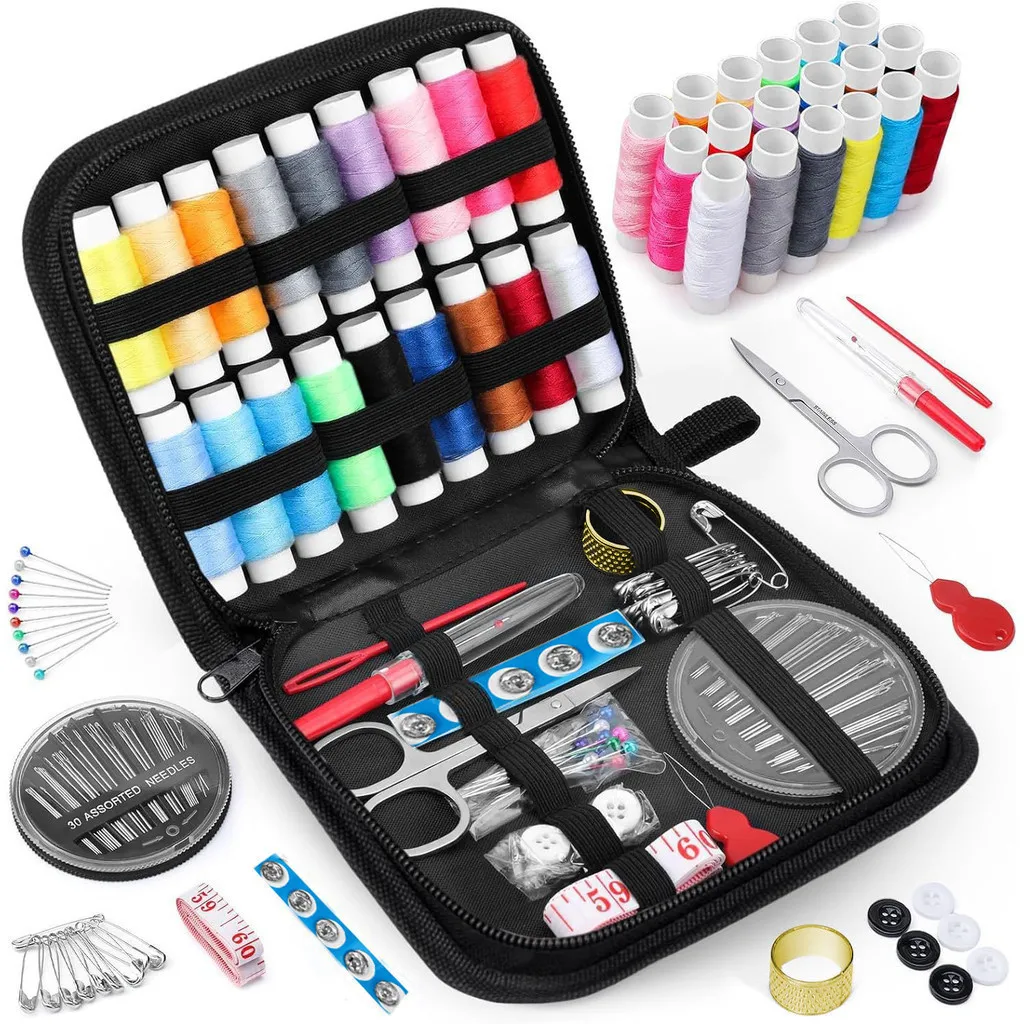 Kit de Costura Portátil com Agulhas e Linhas para Emergências e Viagens, Estojo Compacto
