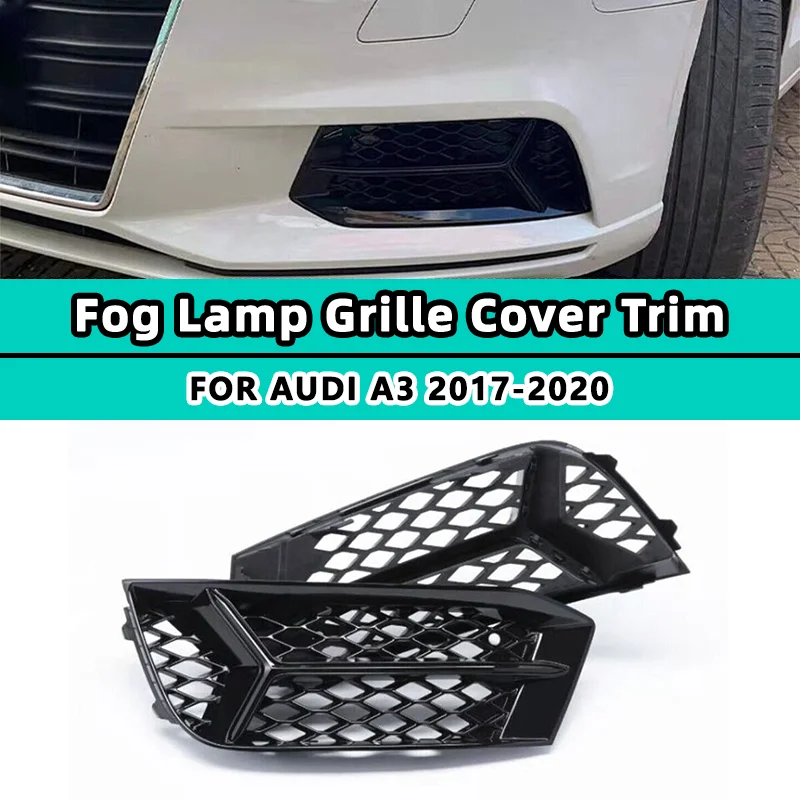 

2X HONEYCOMB For Audi A3 2017 2018 2019 2020 Fog Light Grill Cover Front Bumper Lamp Grille Car Accessories Glossy Racing Style