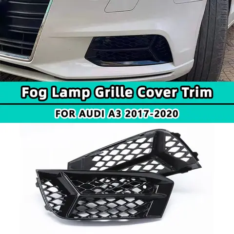 2X HONEYCOMB For Audi A3 2017 2018 2019 2020 Fog Light Grill Cover Front Bumper Lamp Grille Car Accessories Glossy Racing Style