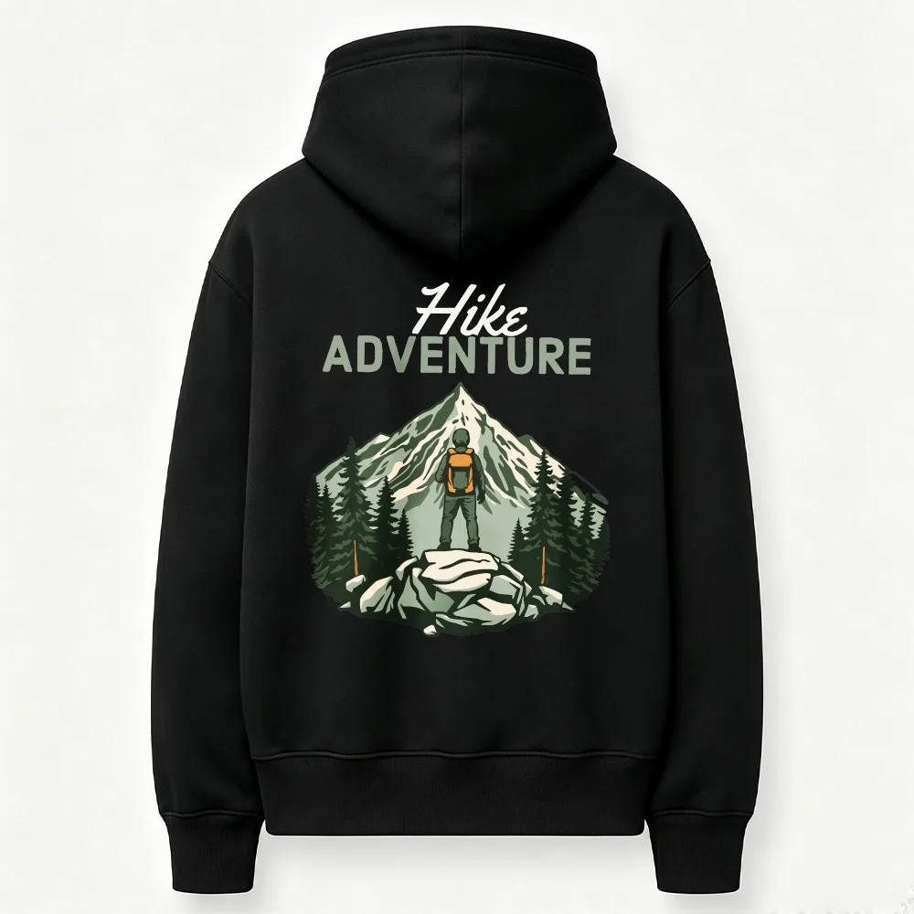Hike Adventure Backpacker Mountain Pine Forest Graphic Hoodie Back Print Sweatshirt Outdoor Trekking Camping Casual Hooded Tops