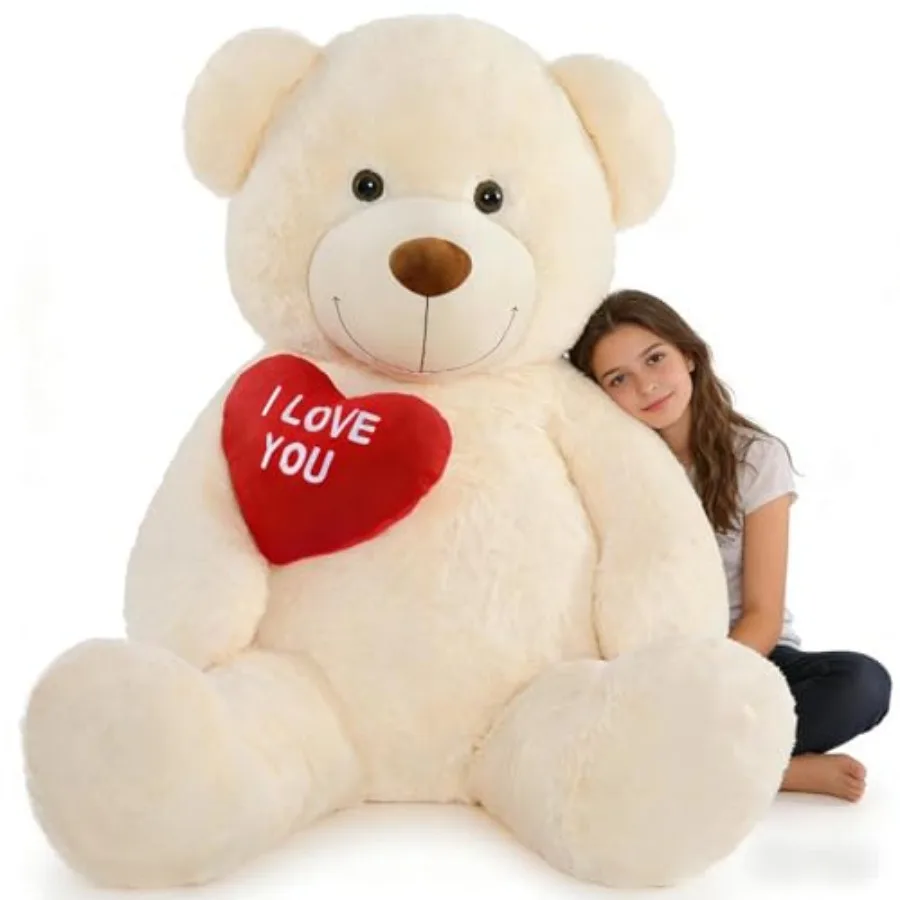 

Giant Teddy Bear Stuffed Animal 5Ft with Heart Large Cream I Love You Bear Plush Toys for Gift for Girlfriend