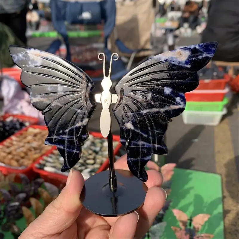 Natural Sodalite Butterfly Wing Carving Healing Crafts Gift Room Decor Home Decoration Birthday Gift 1pair