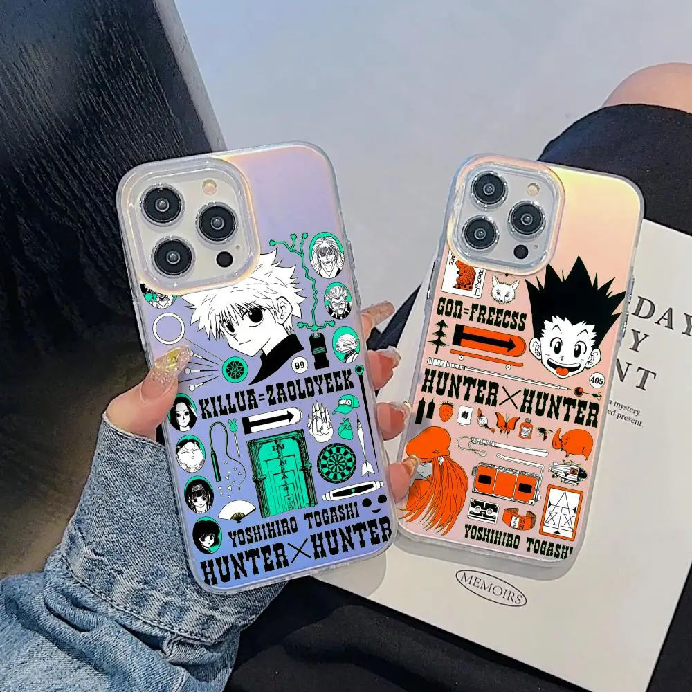 

H-Hunter x Hunter Phone Case For iPhone 17 16 15 14 13 12 11 Pro Max Plus Transparent Aurora Laser Gradient Cover