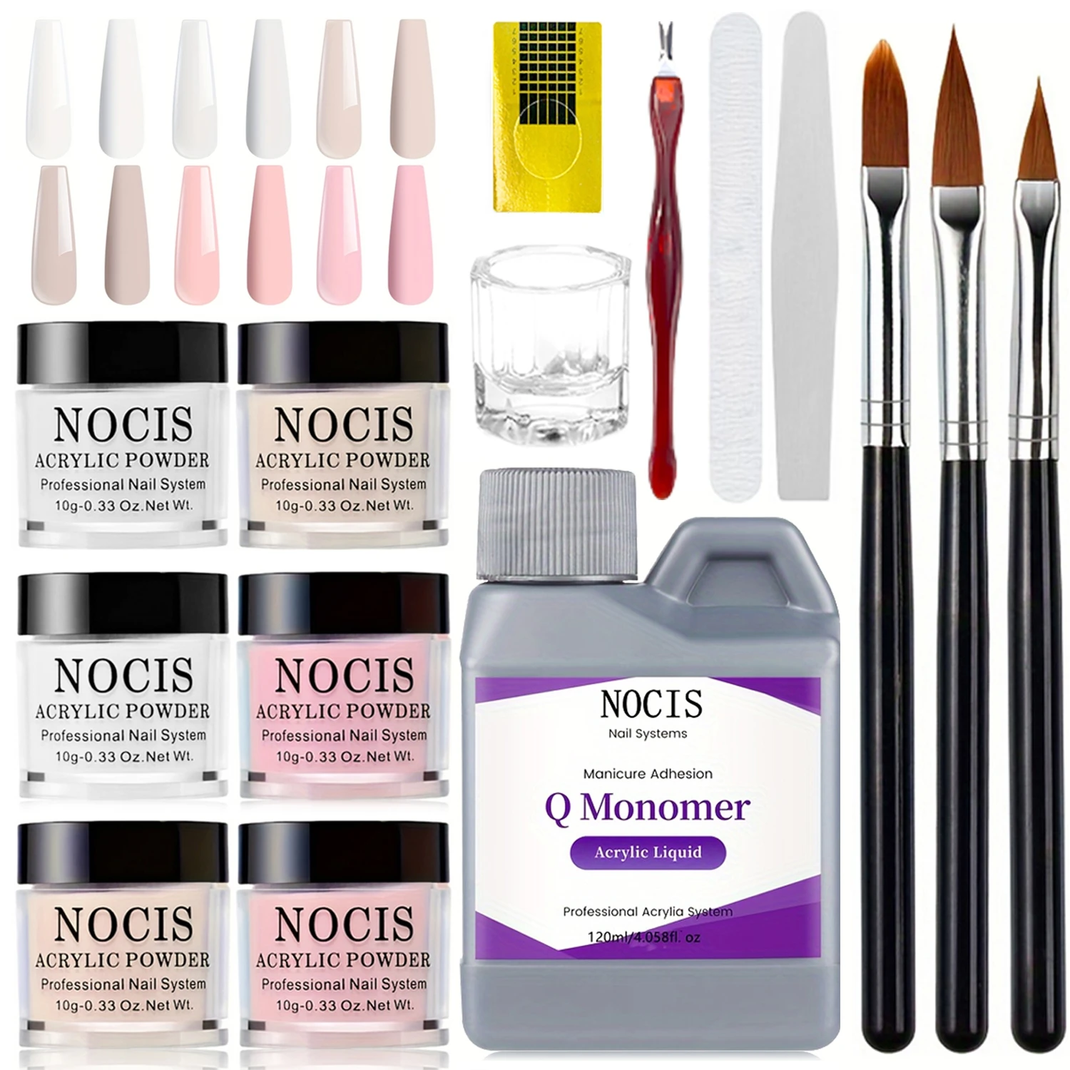 Acrylic Nail Set - Transparent Pinkish Nude Powder, Non-Yellowing Solution, Brush Cleaner & Professional Nail Art Tools for Salo
