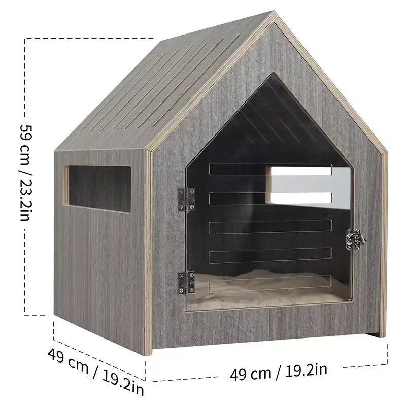 2023 Modern Dog and Cat House with Acrylic Door and Mattress Pet Furniture Indoor Dog House Kennel Wood House for Dogs