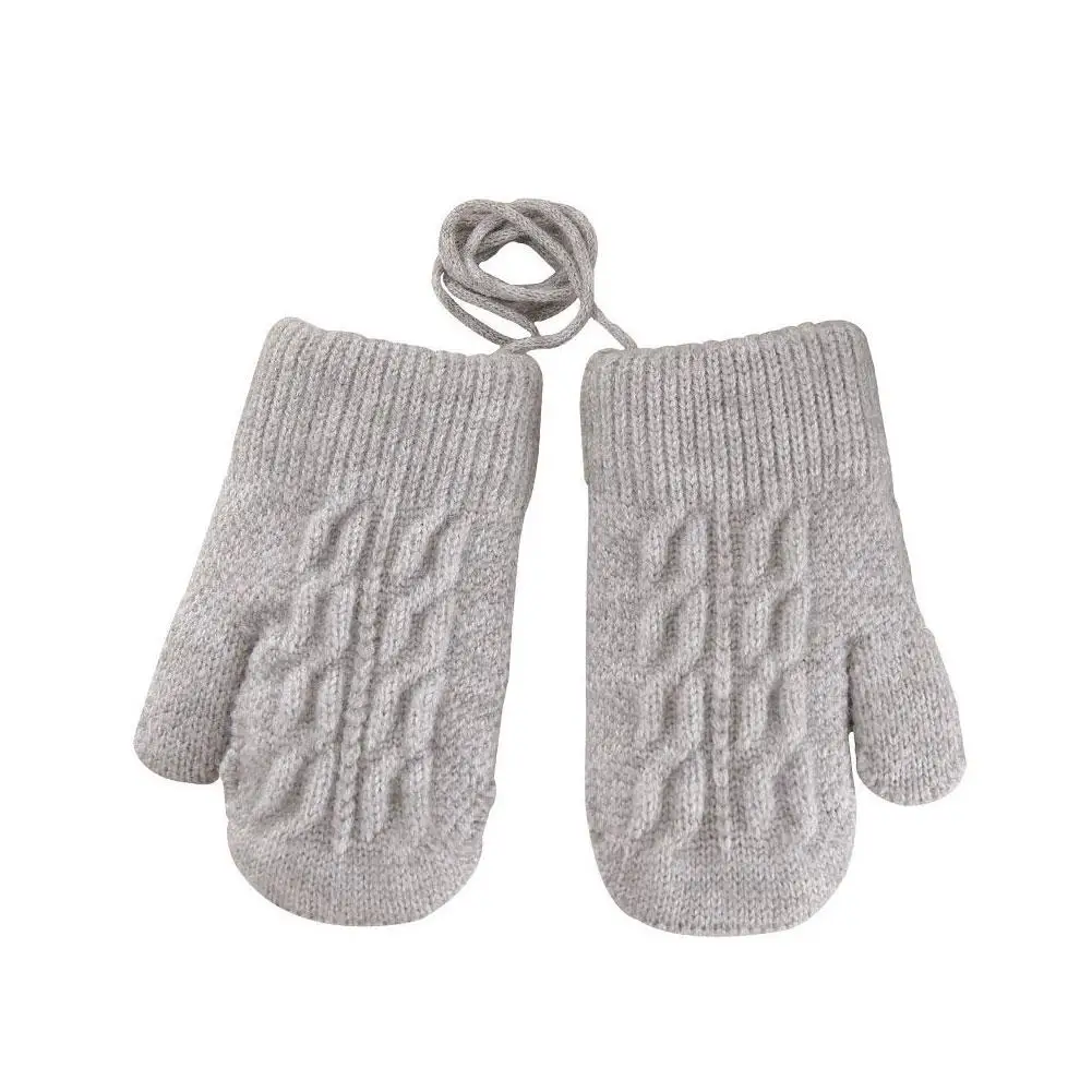 ถุงมือเด็กทารกสำหรับฤดูหนาว ถุงมือถักอุ่นแบบเต็มนิ้ว พร้อมสายคล้องคอ สำหรับเด็กแรกเกิดถึง 3 ปี