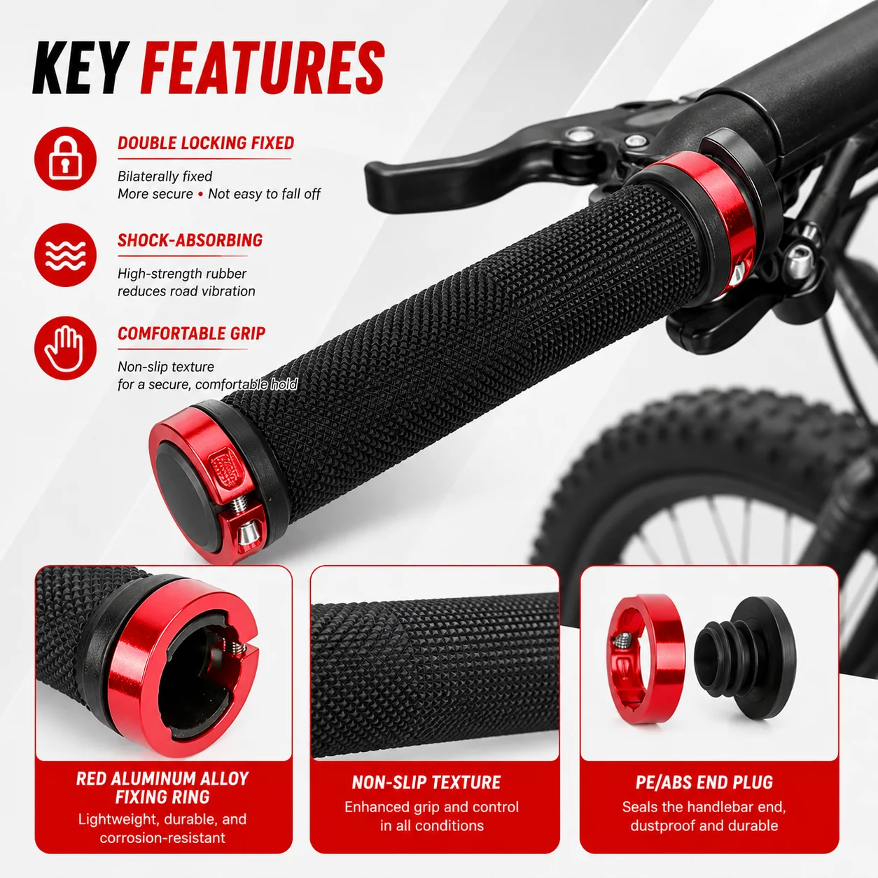 PINMOAP Bike Handlebar Grips Bicycle Rubber Grip Anti Slip Shock Absorbing Handlebar Covers For Mtb Road Bike Cycling Accessorie