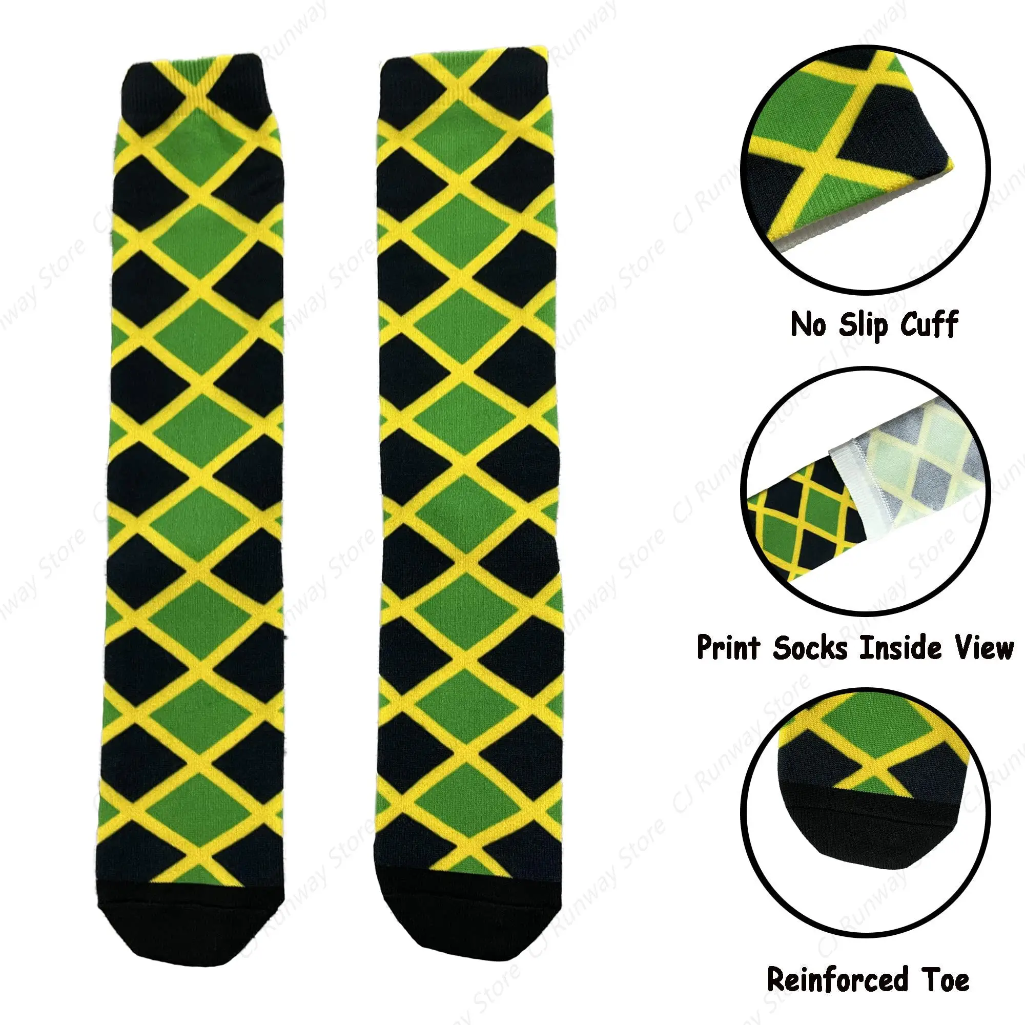 Racing Checkered Flag Athletic Crew Socks Over the Calf Tube Socks Peformance Cushion For Men Women Jamaican Flag Socks