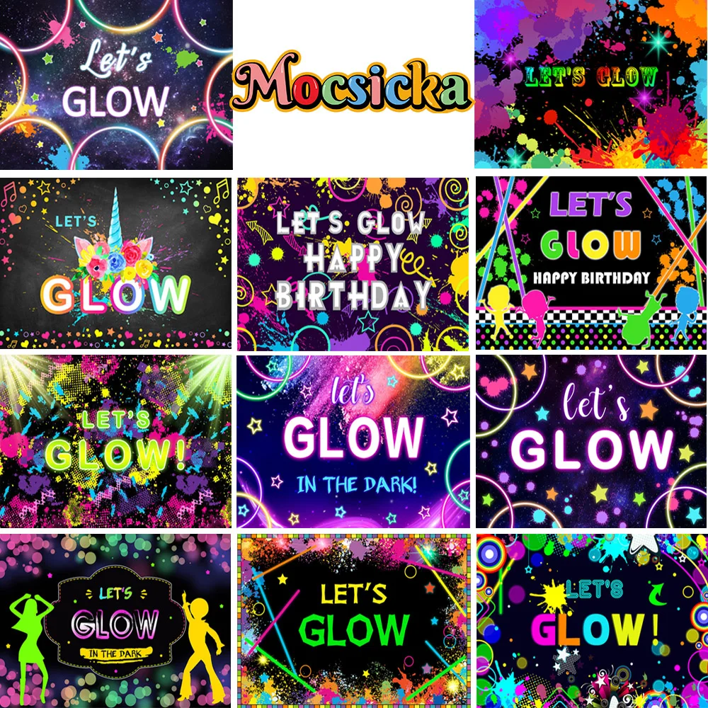 Bokeh Shining Photography Backdrop Let's Glow Crazy Party Decorations Neon Banner Retro Disco Hip Hop Photo Background Studio