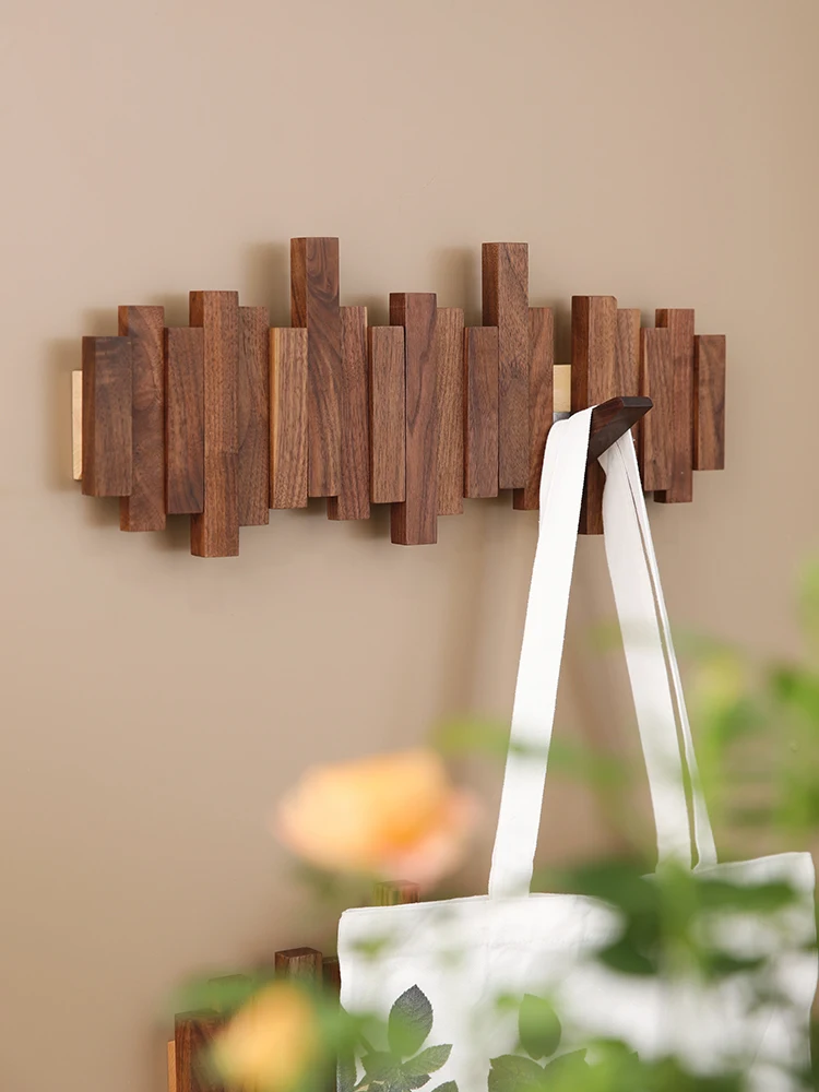 

Walnut Wooden Clothes Hook Entrance Wall Mounted Coat Ra Creative Keyboard Design Storage Organizer for Home Organization