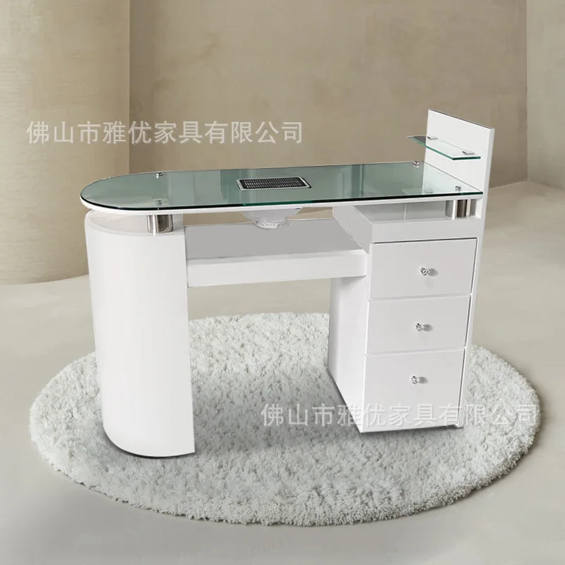 YJQ Japanese-style nail table vacuum cleaner single nail table, white lacquered nail table, glass countertop