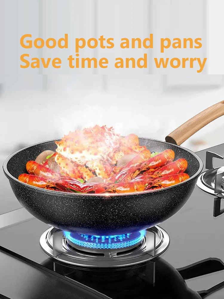 28/30/32/34 سنتيمتر مقلاة غير لاصقة مقلاة Maifan حجر عجة مقلاة الشيف عموم عجة عموم التعريفي متوافق #6