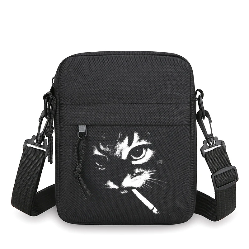 

Забавная сумка-кроссбоди с изображением курящего кота в стиле мемов для женщин и мужчин, винтажная сумка-кошелек в стиле Харадзюку с животными, сумка для телефона в стиле Wild