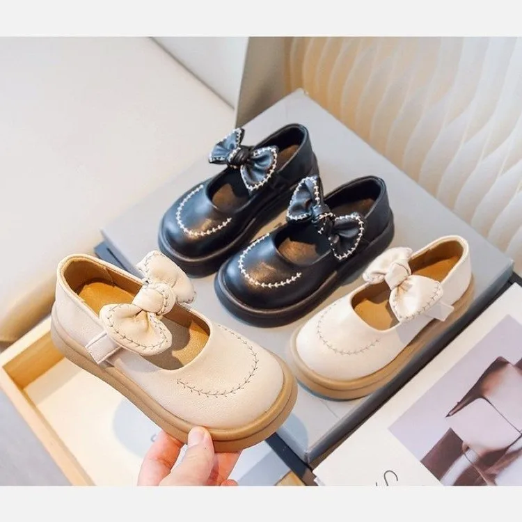 

Toddler Girls School Mary Jane Shoes with Cute Bow 2026 New Spring Kids Chunky Dress Shoes Non-slip Classic Simple Party Wedding