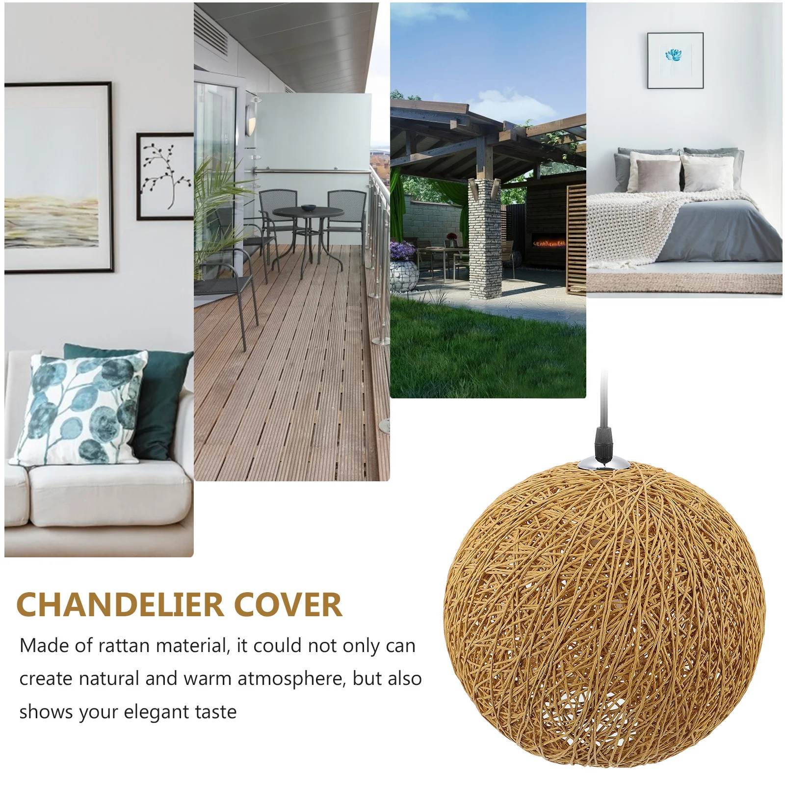 

Shade Rattan Chandelier Rustic Decor Round Lampshade Vintage Hanging Lights for Kitchen Brown