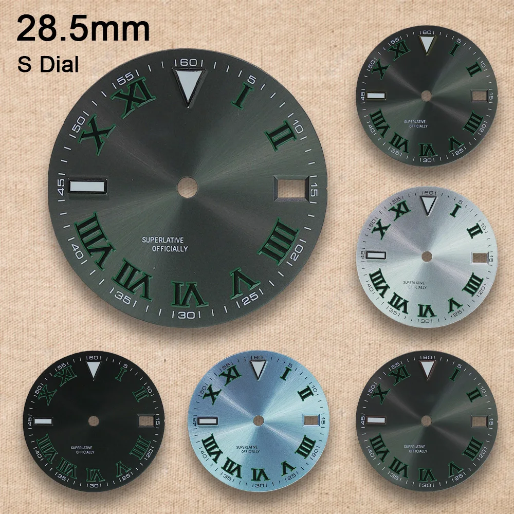 New 28.5mm S Logo Dial NH35 Roman dial Suitable for NH35/NH36/4R/7S Japan Movement Ice Blue Luminous Watch Modification Accessor
