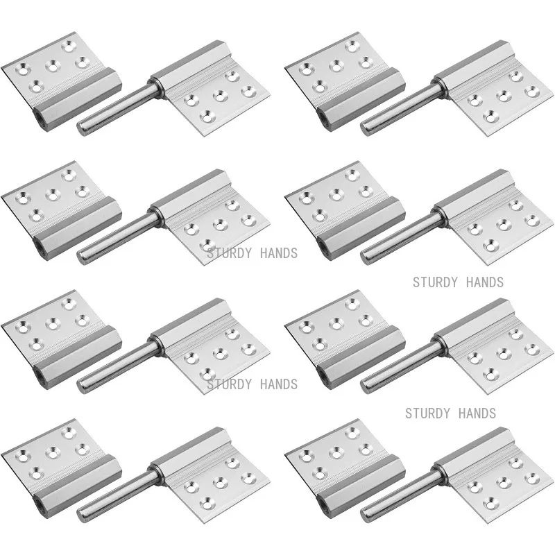 8PCS Aluminum Alloy 45 Flat Hinge, Silver Hexagonal Steel Shaft Docking Hinge, Furniture Door Cabinet Hardware, Excluding Screws
