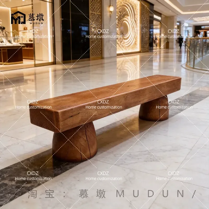 Wabi Sansan Wind Solid Wood Bench Log Shoe Changing Stool Solid Wood Bench Creative TV Cabinet Coffee Homestay Studio Rest