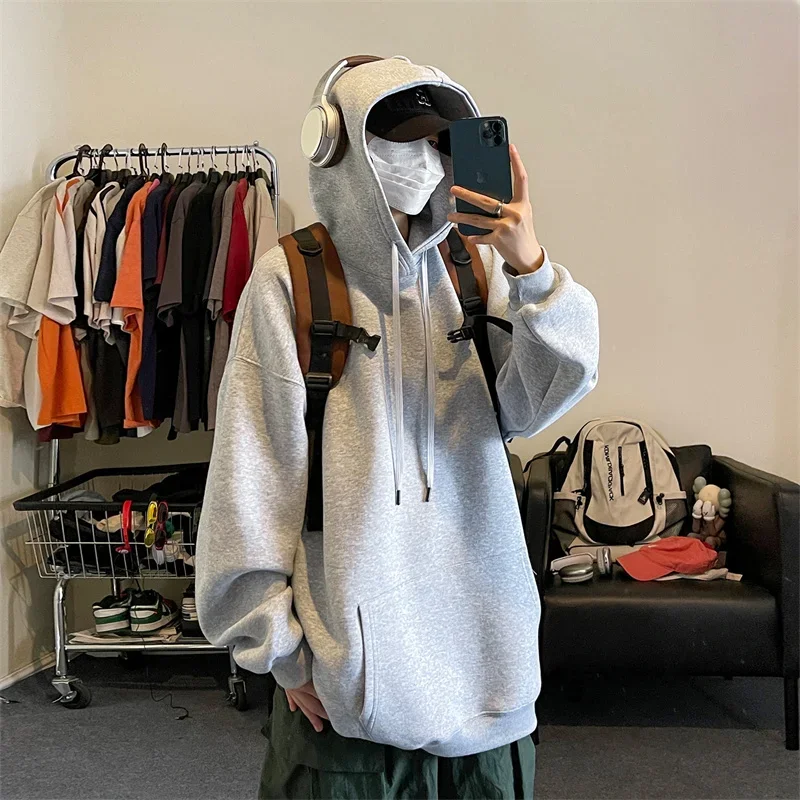 

Men's Oversized Hoodie White With Hat Fashion 5XL Hoodies Oversize for Men Solid Man Casual Wear Hoody Unisex Male Sweatshirt