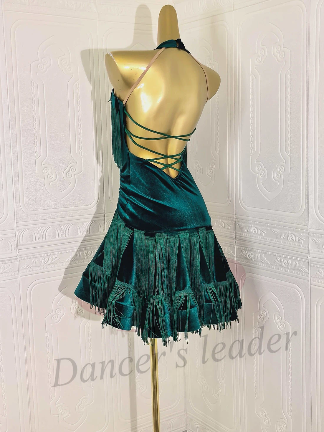 

Latin Dancer Adult Children High end Customized Green Luminous Fabric Dress Tango Samba AB Stone Performance Dress