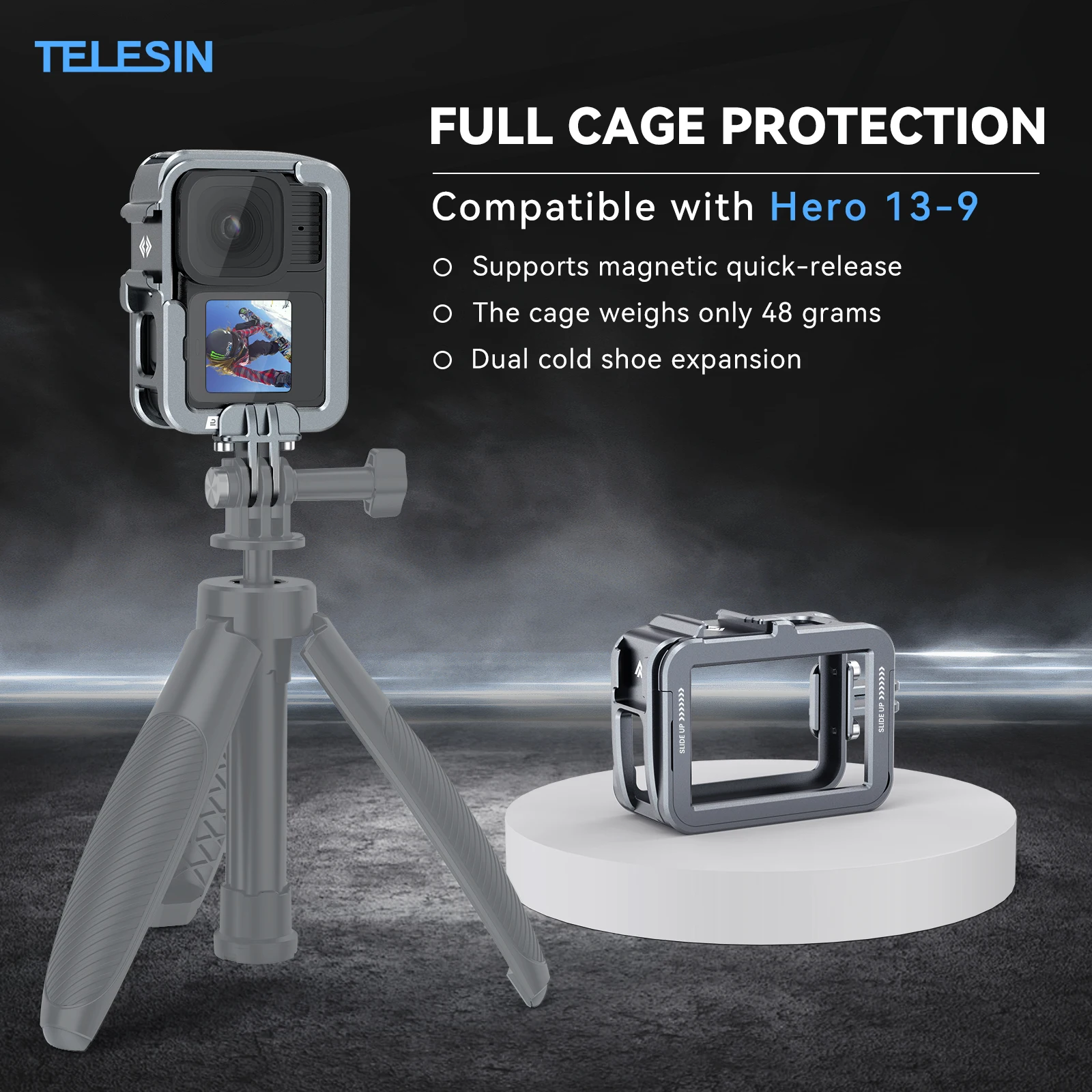 TELESIN Aluminium Alloy Frame Case For Gopro Hero 9 10 11 12 13 Vertical shot Low Weight Protective shell For Gopro Hero