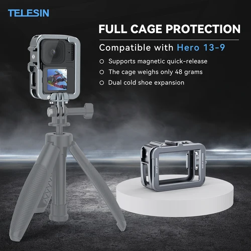 Imagen 2 del producto TELESIN-funda con marco de aleación de aluminio para Gopro Hero 9 10 11 12 13, carcasa protectora de bajo peso con disparo Vertical para Gopro Hero