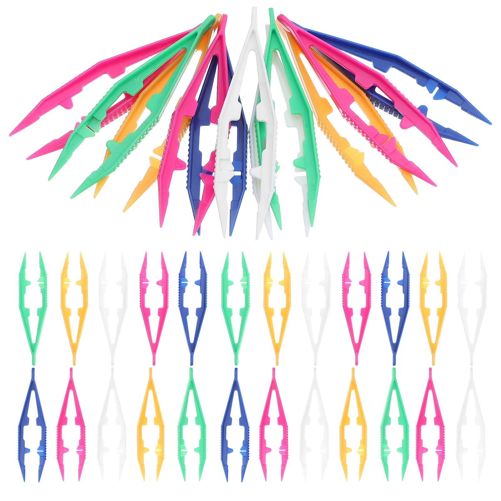 

50Pcs Bead Tweezers Plastic Precision Tools for Kids Crafting Projects Flat Tip Anti-Stick Small Tongs for Fuse Beads Modeling