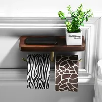 Toilet Paper Holder Wall Mounted Mobile Phone Rack Black Walnut Wood Bathroom Creative Paper Towels Holder Countertop