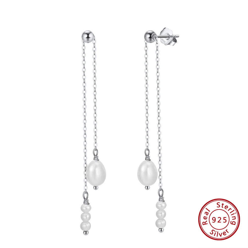 

KISS MANDY 925 Sterling Silver Cultured Freashwater Pearl Dangle Earrings 5A CZ White Pearl Drop Earrings for Women JewelryGPE20