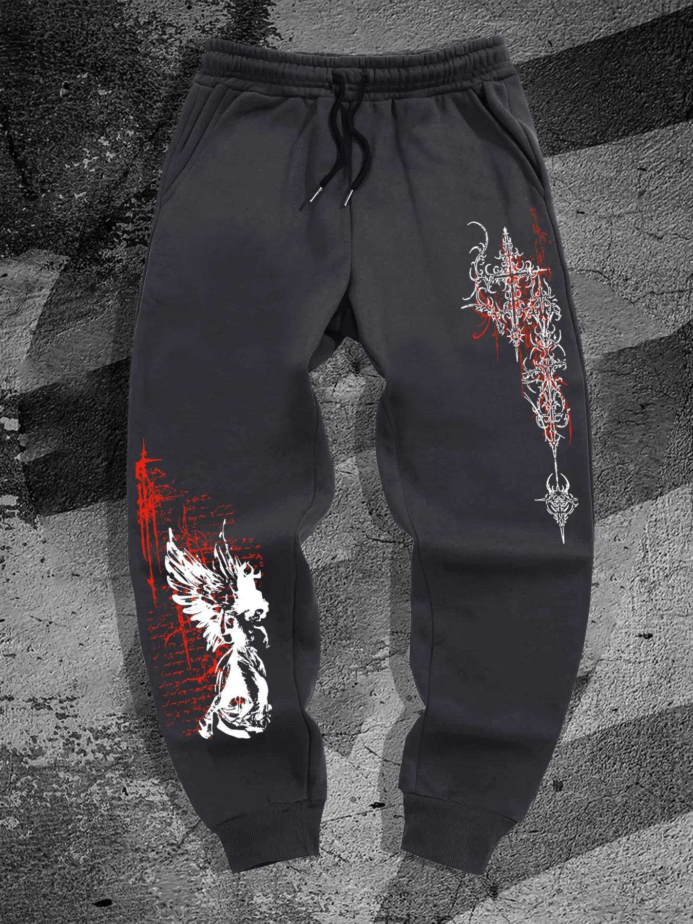 Gothic Angel Print Fashion Harajuku Versatile Solid Color Daily Outdoor Running Fitness Breathable Comfortable Men Sports Pants
