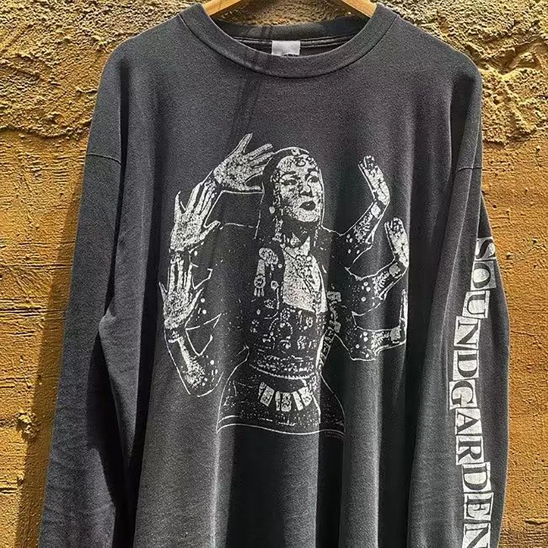 

2000-е Y2k Мужские топы Harajuku Ретро Готическая футболка с буквенным принтом в стиле хип-хоп Футболка Эстетическая уличная одежда с длинными рукавами