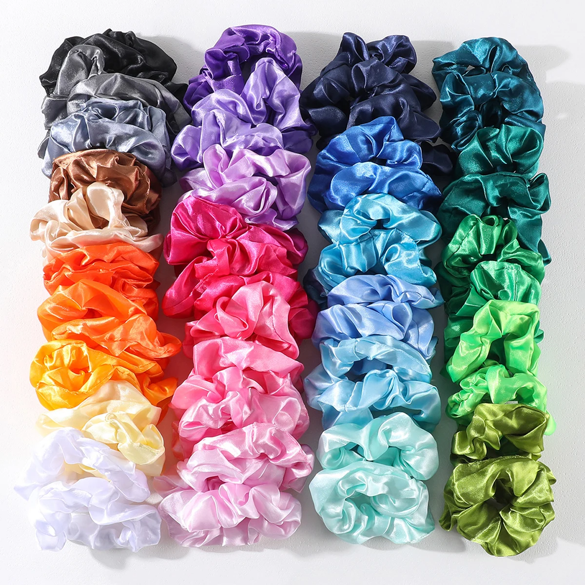 60Pcs Hair Scrunchies Women Girls Silk Satin Elastic Hair Band Ponytail Holder Ties Rubber Bands Fashion Hair Accessories