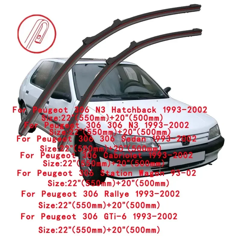 

For Peugeot 306 N3 1993-2002 Car Windshield Wiper Blade Front Windscreen Brushes Washer Accessories Window Cleaning Replacement