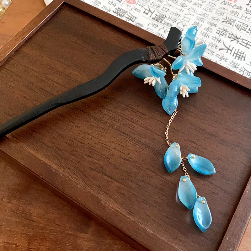 สไตล์จีนใหม่เคลือบสีฟ้าดอกไม้ผม Sticks สําหรับผู้หญิง Retro ผม Pins คุณภาพสูง Hanfu ตะเกียบ Headdress