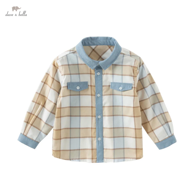 Dave Bella Spring Plaid Long Sleeved Shirt Kid Boy Shirt Cotton College Style Shirt Boys Shirts Girls Blouse Tops DB1250990