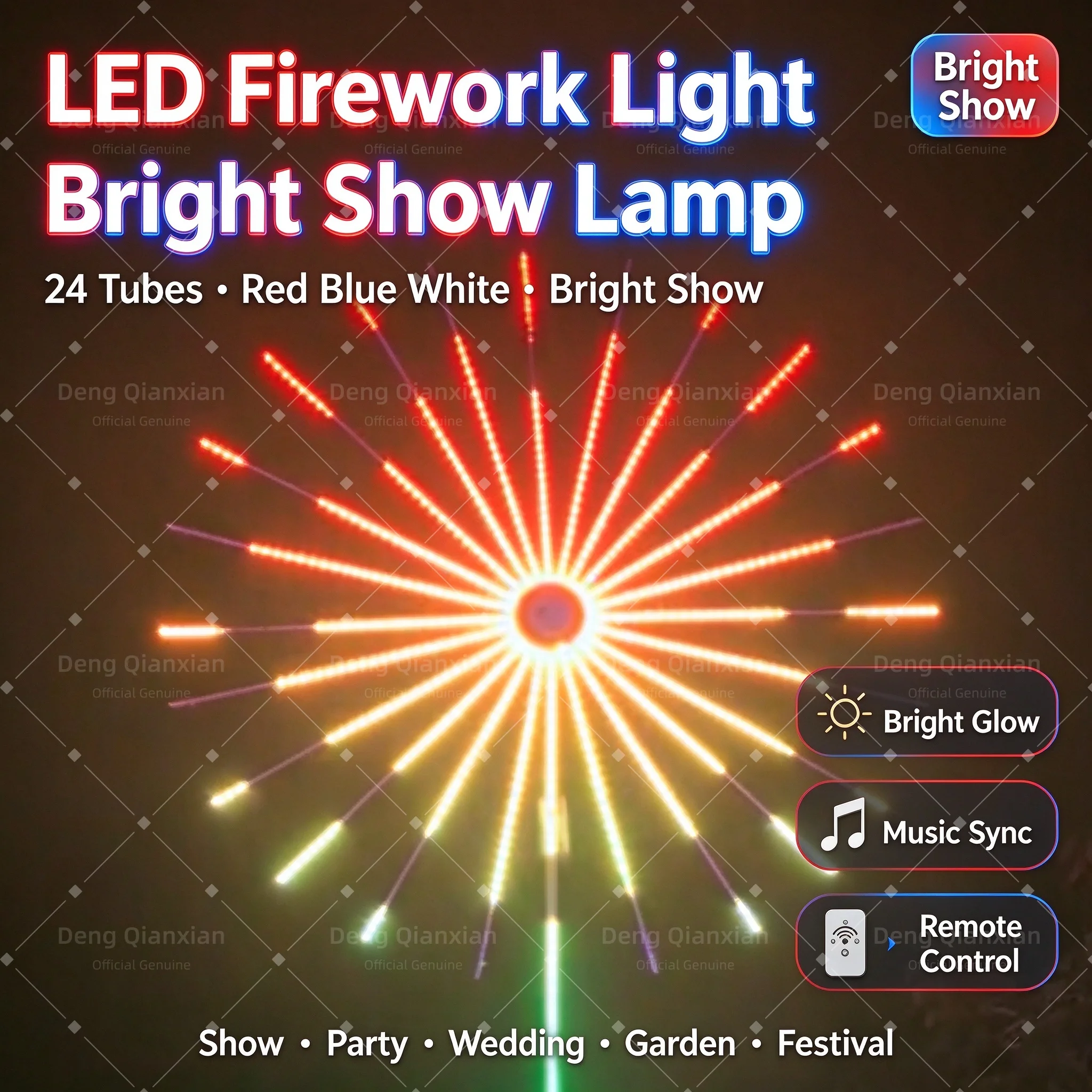 RGB Firework Lights for New Year, Sound Activated Dancing, Waterproof, Dual Speakers, APP Controlled, Outdoor Square Decor