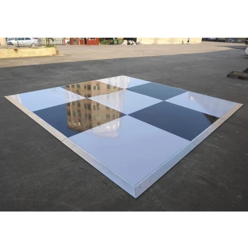 High Gloss Quick Mount Portable Wooden, White and Black Dance Floor Wedding Disco Party