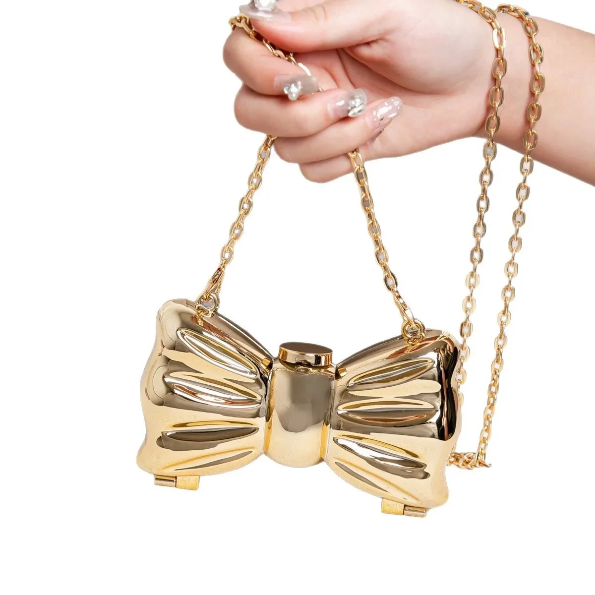 Women's Luxury Designer Bow Acrylic Clutch Bag with Chain Mini Crossbody Handbag for Party Evening Gold Silver Bags for Woman image 4
