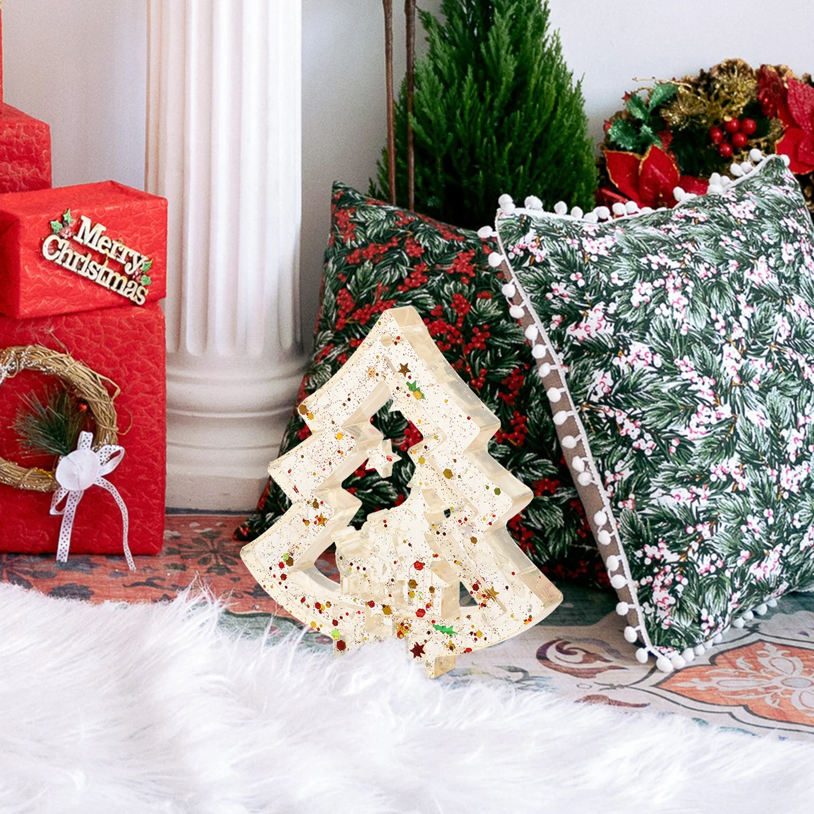 

Crystal Xmas Tree Resin Desktop Decor Small Artificial Tree Festive Atmosphere Enhancer Village Scene Party Decoration