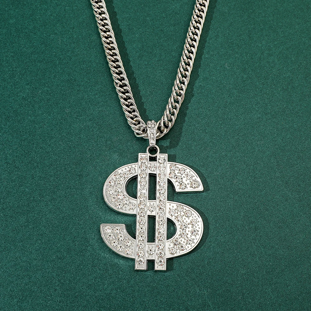 Cool Shine Dollar Necklace Hip Hop Rock Money Neckchain For Man Woman Party Fashion Charm Jewelry Gifts