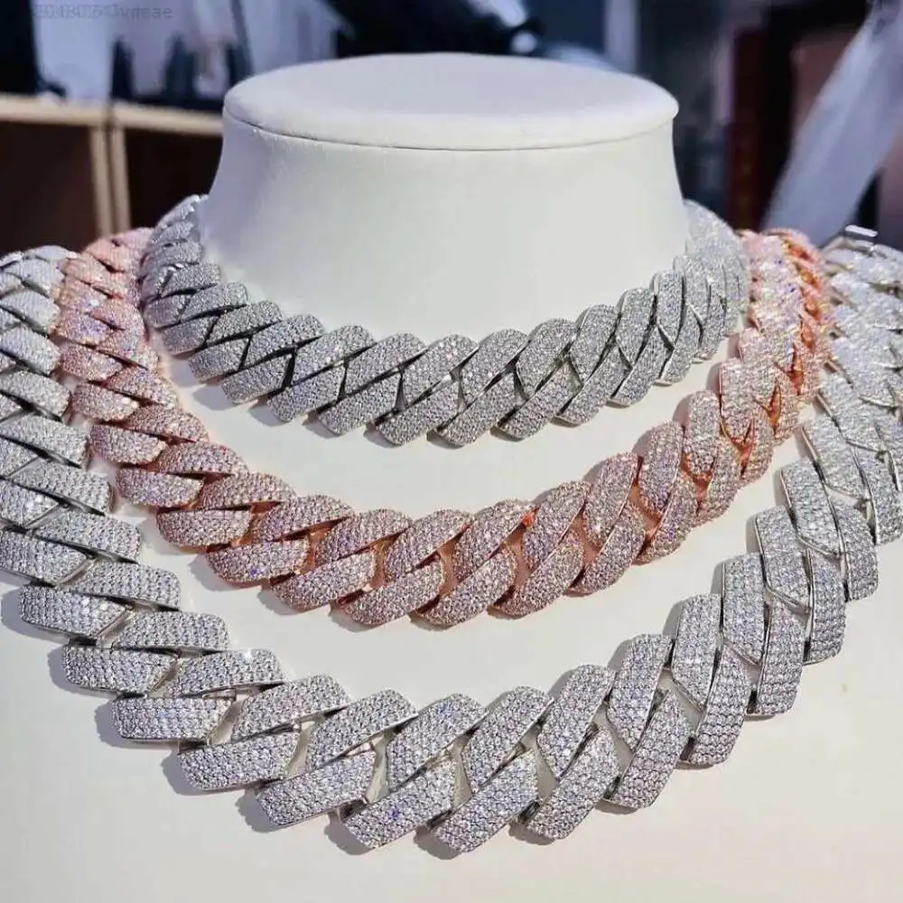 

Customized Jewelry White Yellow Rose Gold Moissanite Cuban Link Chain 925 Silver DVVS Moissanite Cuban Link Chain