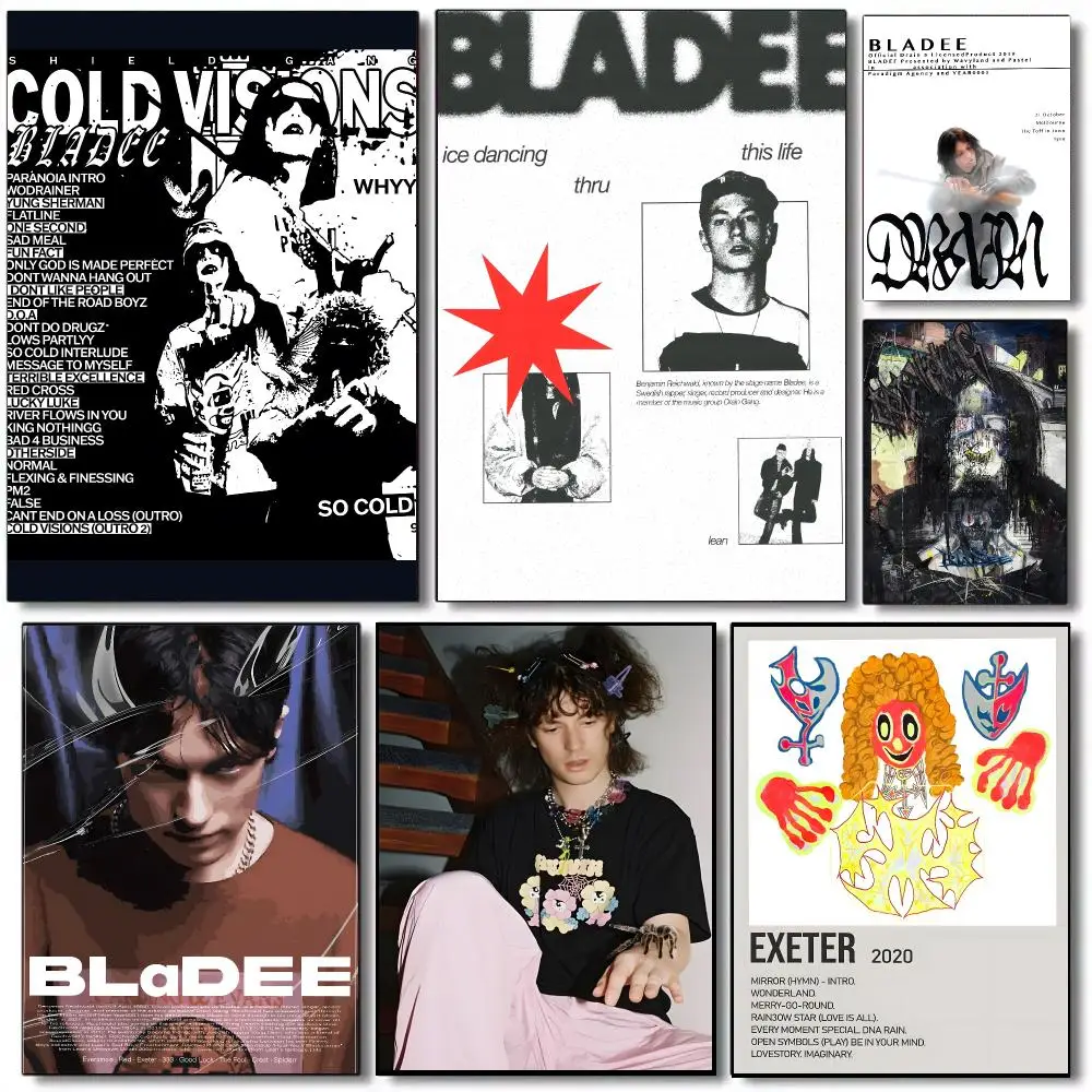 Bladee Singer Drain pop Poster Self-adhesive Advanced Aesthetic Printing Paper Wall Art for Living Room Home Decor