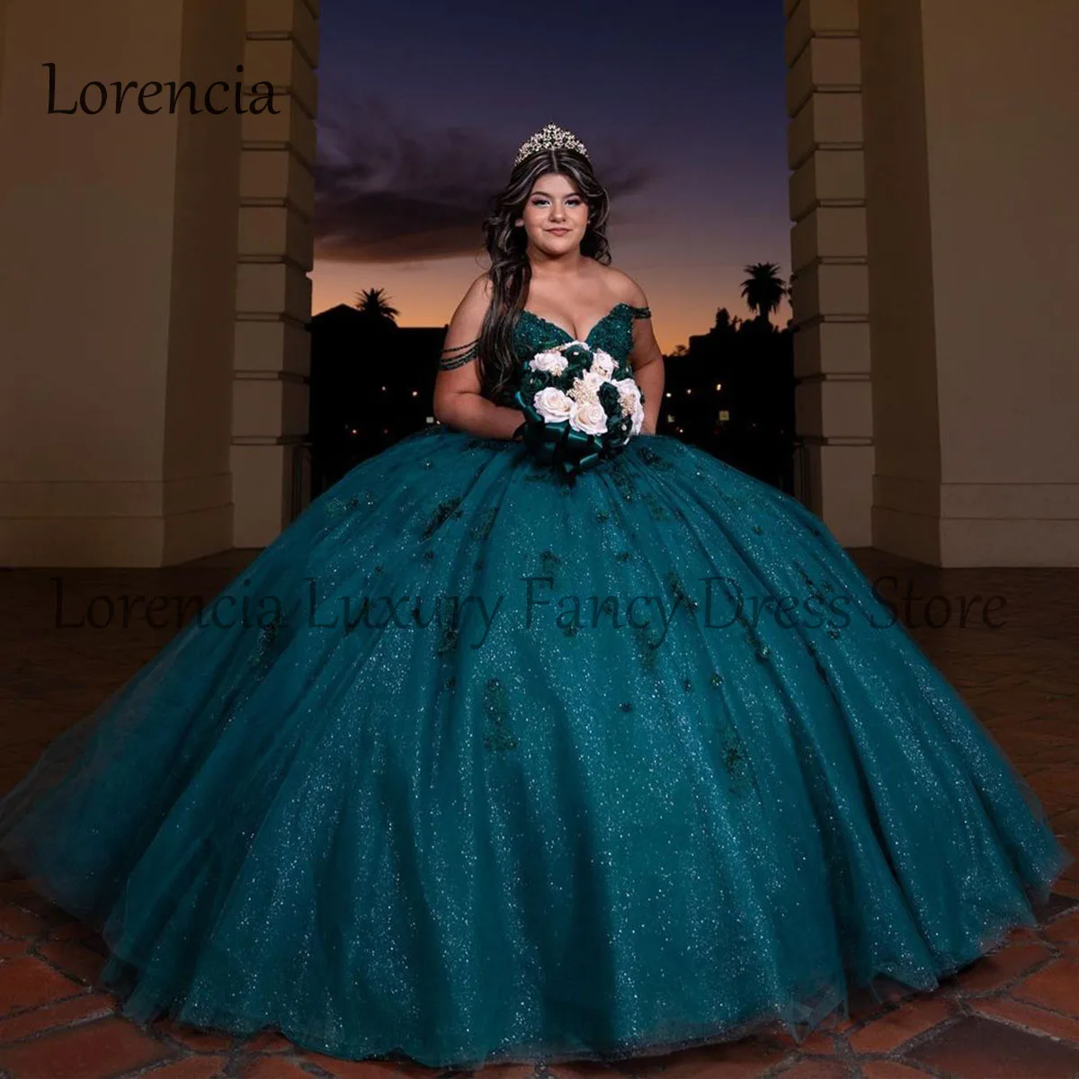 Vestido de quinceañera brillante con hombros descubiertos, apliques de cuentas, corsé dulce 16 15, vestidos de fiesta formales de cumpleaños, 2024