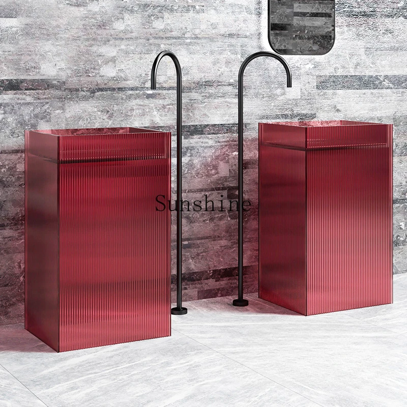 حوض غسيل منزلي مربع الشفاف بلون الراتنج الكريستالي العمودي #2