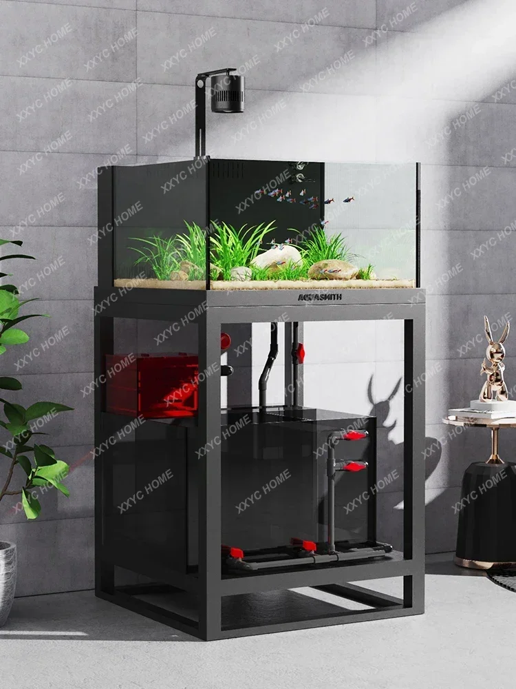 

Industrial air bottom filter fish tank living room small integrated ultra-white glass landscaping aquarium