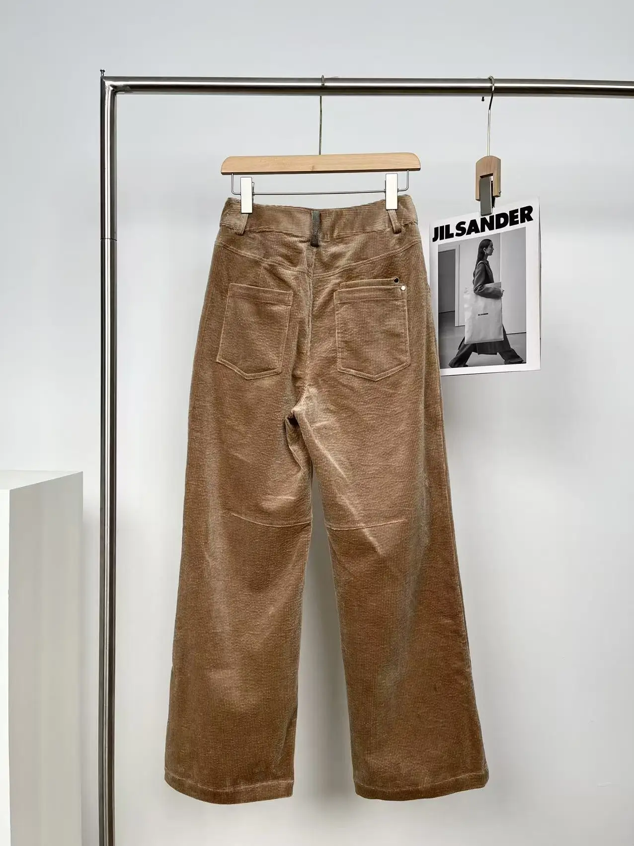 여성용 고급 비즈 장식 스트라이프 코듀로이 캐주얼 팬츠 와이드 레그 바지