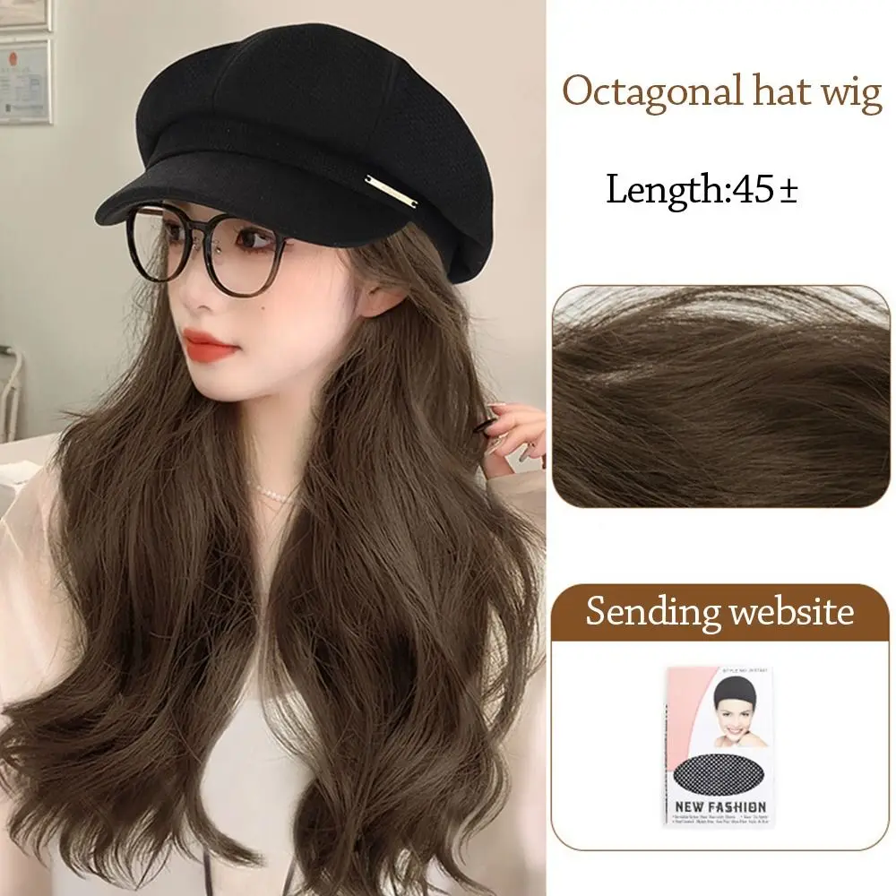 

Fashion With Curly Hair Beret Hat With Wig Attached Wig Warm Wig Plain Cap Casual French Artist Hat Women