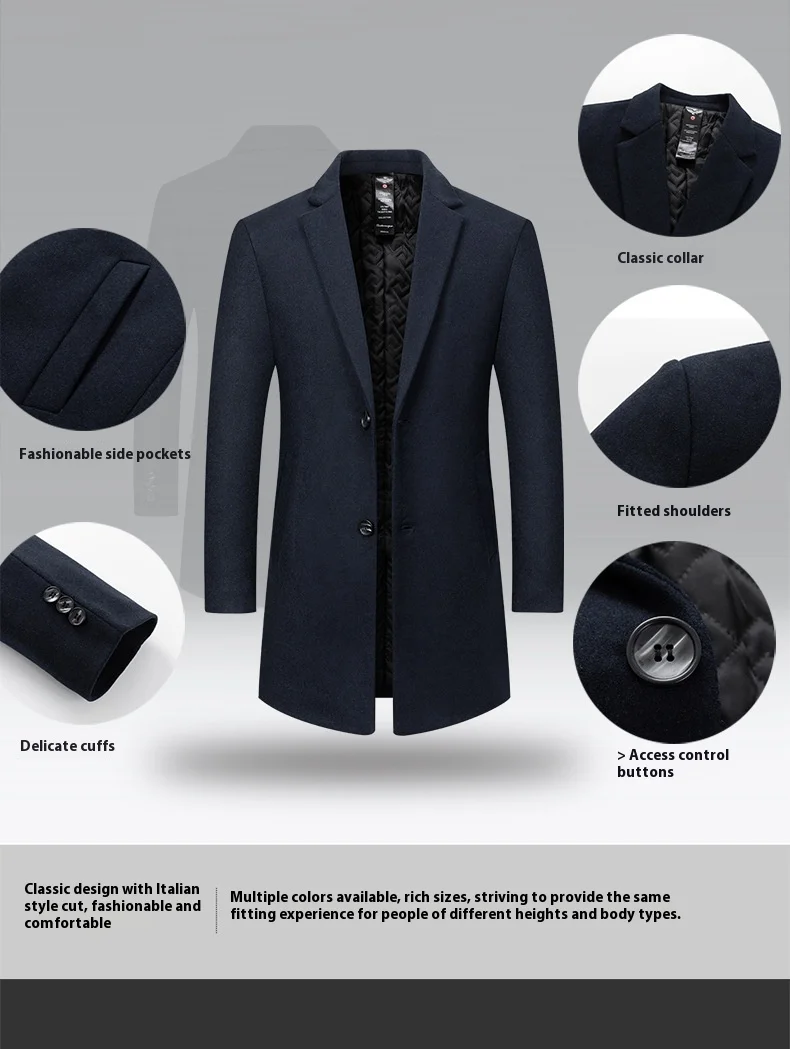 

Long winter/autumn woolen coat for men, mid-aged fashionable casual woolen jacket, 2025 new style windbreaker for men's clothing