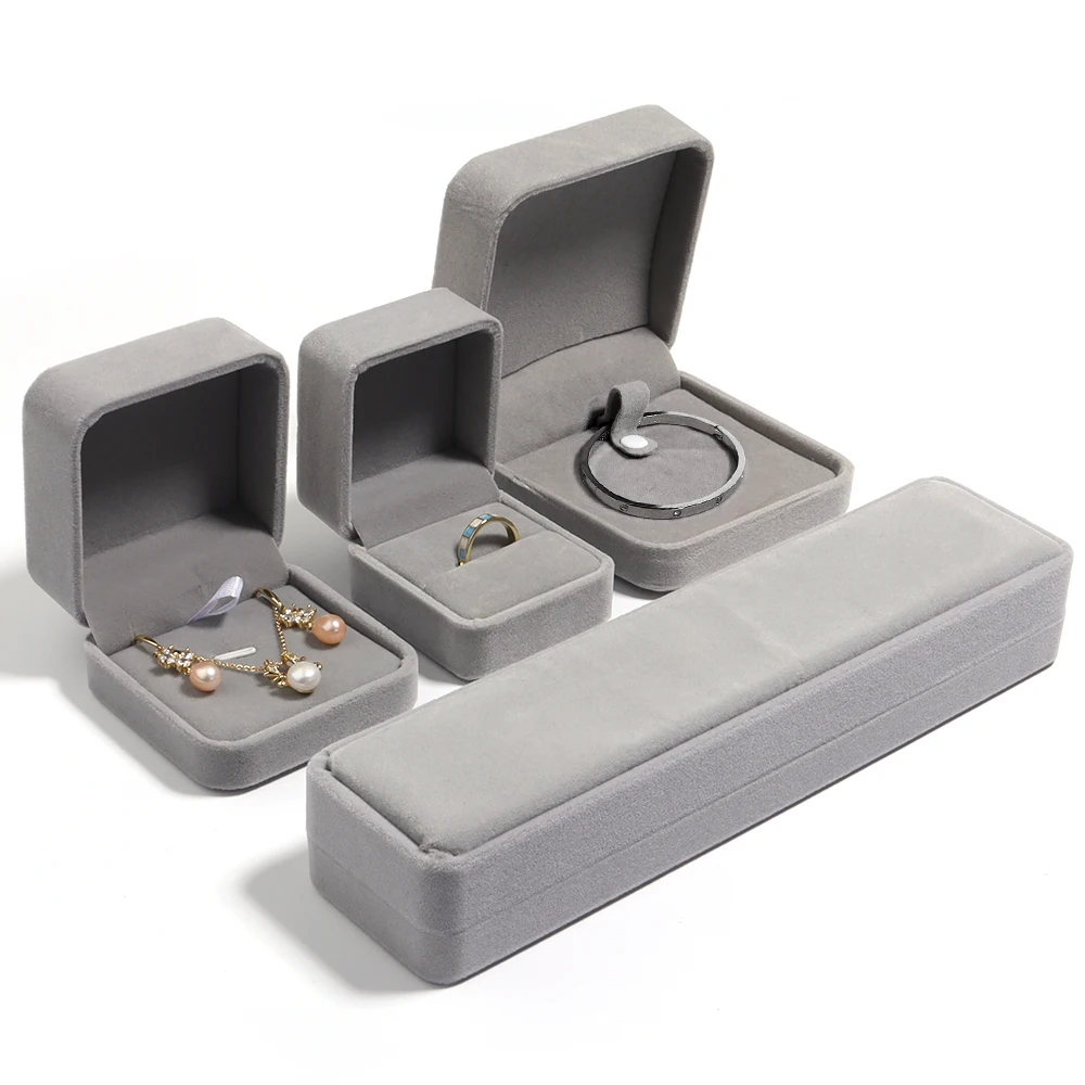 

Gray Velvet Series Jewelry Box Ring Bracelet Pendant Necklace Storage Box For Gifts Packing Display Rounded Corner Jewelry Boxes
